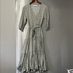 Petal + Pup Green Floral Midi Wrap Dress